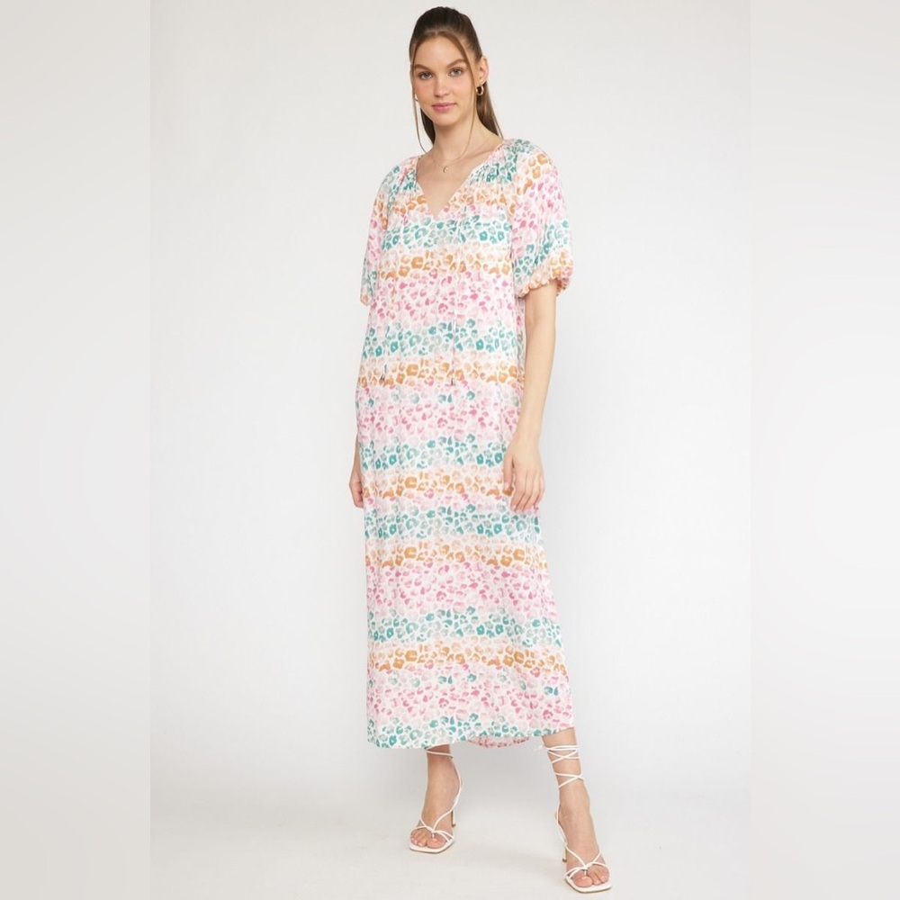 entro Pastel Floral Maxi Dress in Pink, Teal & Peach